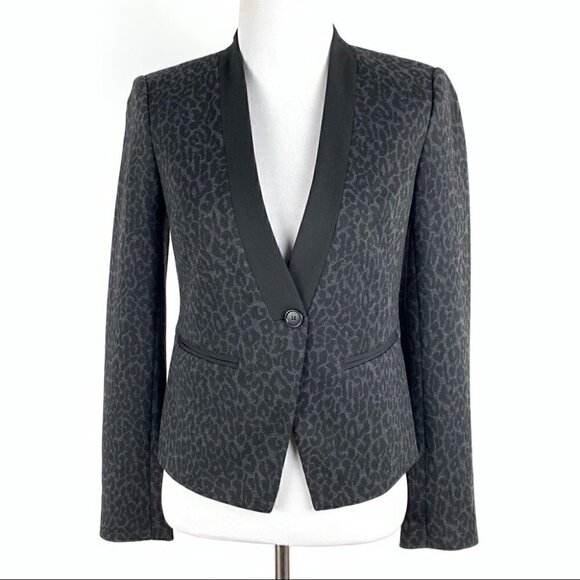 Loft womens blazer size 00P gray black cheetah print shawl collar career - Picture 1 of 8